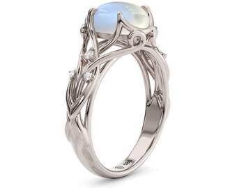 Moonstone Engagement Ring: 14K Gold Celtic Braided Ring