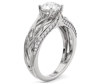 Handmade Celtic 14K Gold Moissanite Engagement Ring: Braided Art Deco Style