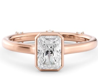 Rose Gold Dainty Radiant Lab Diamond Engagement Ring