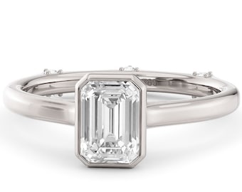 Platinum Dainty Emerald Cut Lab Diamond Engagement Ring