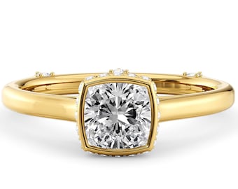 Solid Gold Dainty Cushion Moissanite Engagement Ring