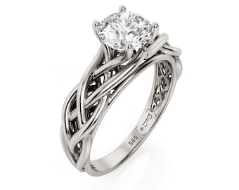 Art Deco 1ct Moissanite Engagement Ring: 14K Gold Celtic Braided Band
