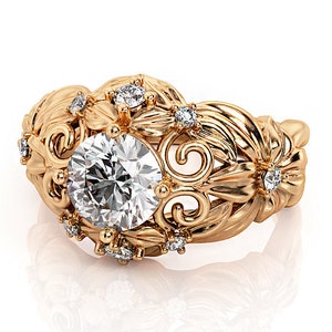 Leaves Engagement Ring, Flowers Engagement ring set with Moissanite, 3676Tik