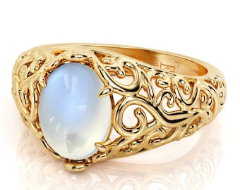 Victorian Moonstone Engagement Ring: 14K Rose Gold Filigree