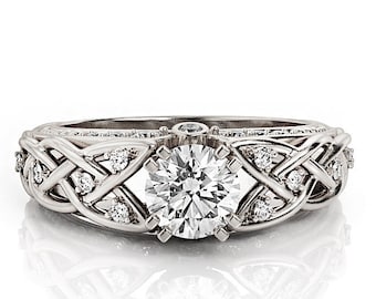 Celtic Moissanite Engagement Ring: 14K White Gold Braided Filigree