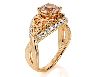 Rose Gold Morganite Ring, Celtic Trinity Knot Engagement Ring, Morganite engagement ring, Morganite Moissanite Ring, Celtic Ring, 2088