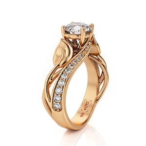 Rose Gold Leaves Engagement Ring set with 1ct Moissanite, 3818ed