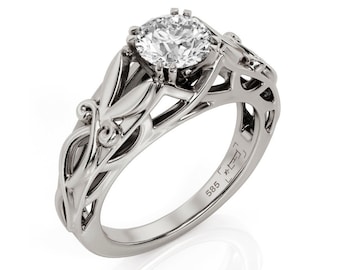 Celtic 1ct Diamond Engagement Ring: 14K White Gold Filigree Band
