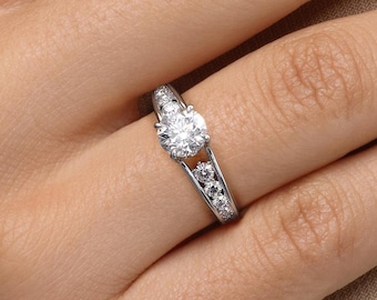 White Gold 1ct-4ct Lab Diamond, Degrade Diamonds Stripe Engagement Ring