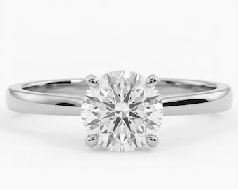Anel de Noivado Solitário Artesanal em Ouro Branco 14K com Diamante de Laboratório de 2 quilates