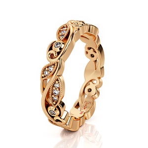 Rose Gold Ring, Filigree Wedding Band, Leaf Wedding Band, Filigree Eternity Band, Vintage Leaf Ring, Vintage Filigree Band, 3953