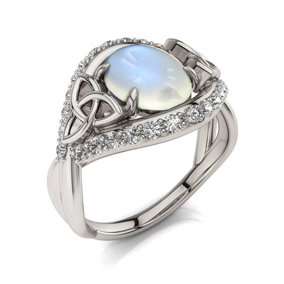 Celtic Moonstone Engagement Ring White Gold Ring 2088 | Etsy