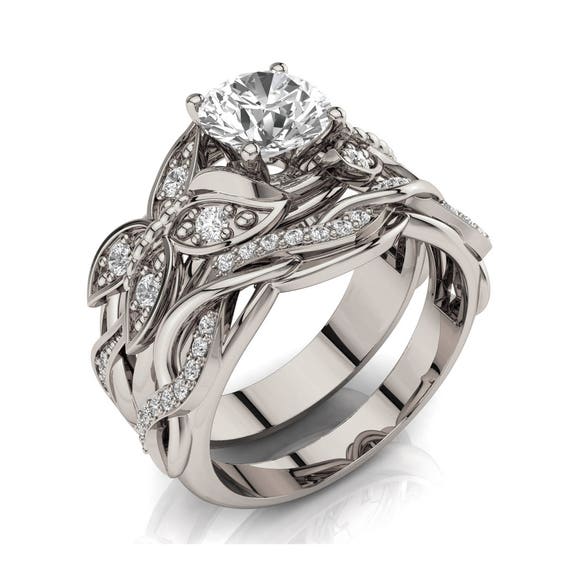 Butterfly Bridal Set 1ct Moissanite Engagement Ring Butterflies