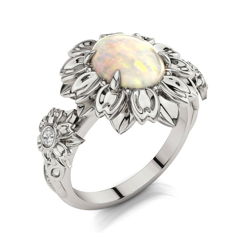 Opal Engagement Ring Flower Engagement Ring Opal Flower Etsy