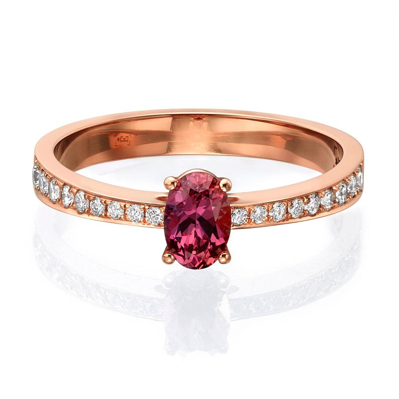 Peach Sapphire Ring, Padparadscha Sapphire Engagement Ring, Rose Gold and Sapphire engagement ring, Oval Sapphire Ring, Diamond ring image 1