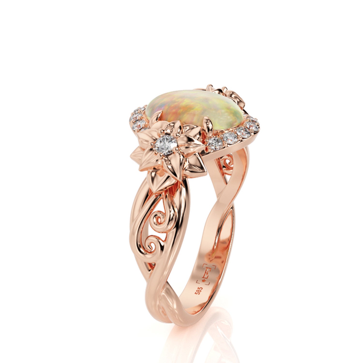 Opal Engagement Ring Flower Engagement Ring Opal Flower Ring image 0