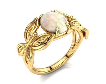 Opal Butterfly Engagement Ring: 14K Gold Filigree Ring