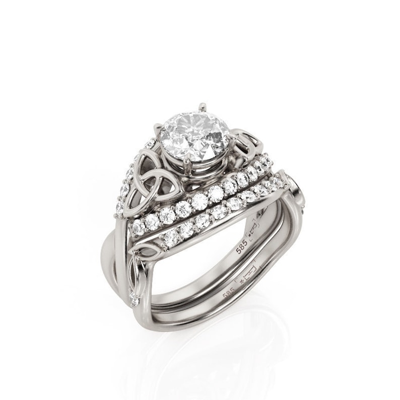 Trinity Knot Bridal Set 1ct Moissanite Engagement Ring Halo Etsy