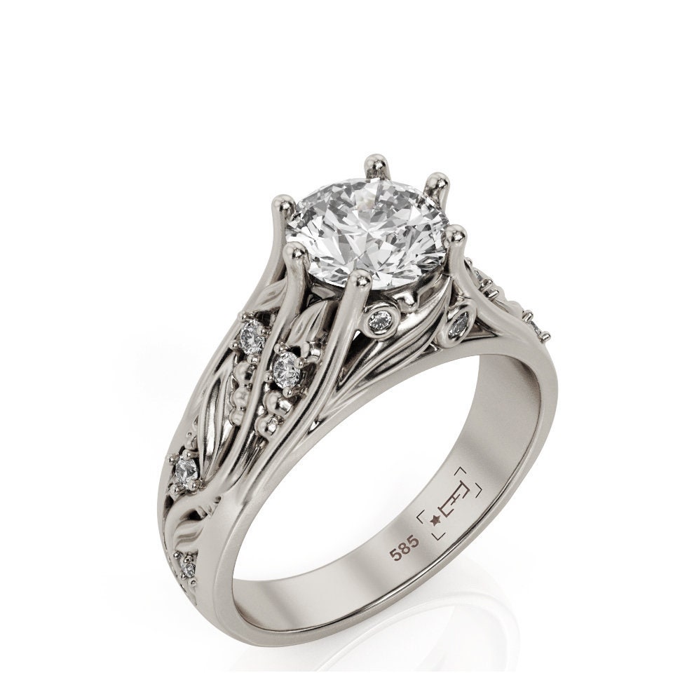 Leaves Engagement Ring 1ct Moissanite Engagement Ring Vines Etsy