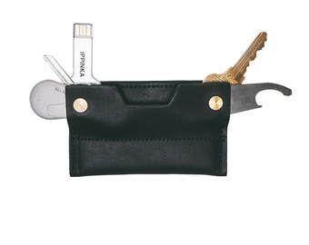 IPPINKA MKC Slim Wallet and Key Holder | All-In-One Leather Organizer for Keys, Cards, Cash (Black)