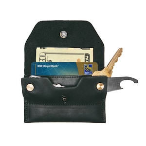 IPPINKA MKC Slim Wallet and Key Holder / Organizador de cuero todo en uno para llaves, tarjetas, efectivo (negro, con solapa)