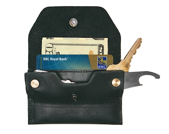 IPPINKA MKC Slim Wallet and Key Holder | All-In-One Leather Organizer for Keys, Cards, Cash (Black, with Flap)