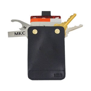 IPPINKA MKC Billetera minimalista con llavero con pestaña extraíble / Organizador de cuero todo en uno para llaves, tarjetas, efectivo (negro)