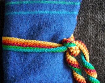 Felted Sweater Crochet Hook Case in Blue w/ Multi-colored Stripe