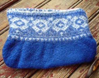 Bolsa/estuche de cremallera de lana de fieltro azul