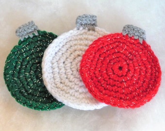 Christmas Ornament Coaster/Mug Mat Trio con Silver-Top