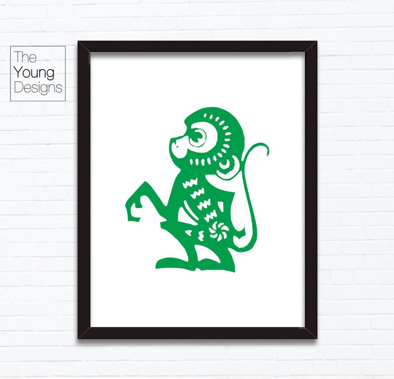 paper cutting style Astrology Animal Sign Birthday Year printable posters Chinese Zodiac Monkey Birthday gift ideas