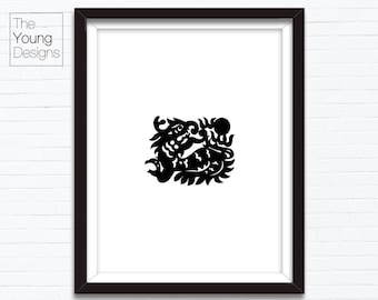 Chinese Zodiac Dragon, Astrology Animal Sign, Birthday Year printable posters, INSTANT DOWNLOAD, paper cutting style, Birthday gift ideas