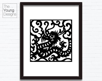 Chinese Zodiac Dragon, Astrology Animal Sign, Birthday Year printable posters, INSTANT DOWNLOAD, paper cutting style, Birthday gift ideas