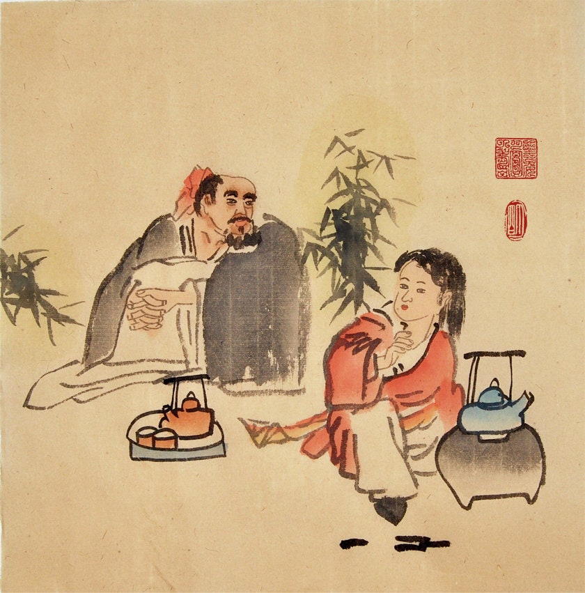 Original Chinese Painting of Afternoon Tea Oriental Art Ink Etsy