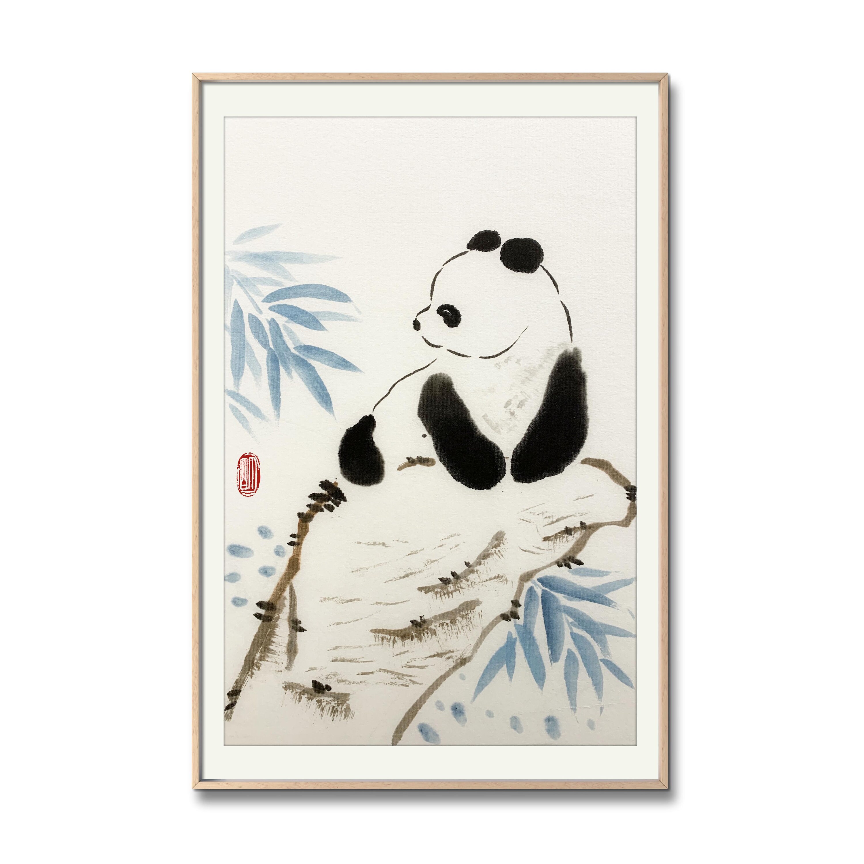 Panda Bear Bamboo Traditional Ink Wash Painting Original | Etsy