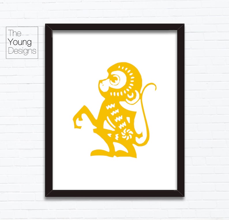 paper cutting style Astrology Animal Sign Birthday Year printable posters Chinese Zodiac Monkey Birthday gift ideas