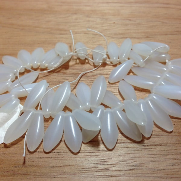 Strand of White Dagger Preciosa Czech Pressed Beads (Approx. 50 beads)