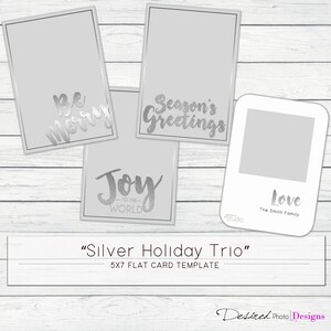 5x7 &quot;Silver Holiday Trio&quot; Flat Card Set Template WHCC - 3 LOOKS!