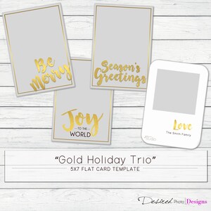 5x7 &quot;Gold Holiday Trio&quot; Flat Card Set Template WHCC - 3 LOOKS!