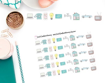 Bill Pay Planner Stickers | Household Chore Stickers | Cleaning and Adulting Stickers for Planners