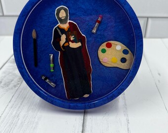 Personalized Saint Resin Rosary Tray | Catholic Keepsake Dish | Add Embellishments, Rosary or Text | Handmade Faith Gift | Prayer Tray