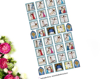 Stained Glass Stations of the Cross Stickers Catholic Stickers Catholic Journal Stickers Christian Stickers Christian Journaling