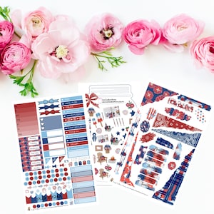 Stars and Stripes Simple Weekly Sticker Kit Planner Basics Journaling Kit Torn Paper Stickers Summer Stickers A La Carte Stickers