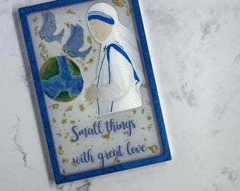 Personalized Saint Resin Rosary Tray | Catholic Keepsake Dish | Add Embellishments, Rosary or Text | Handmade Faith Gift | Prayer Tray