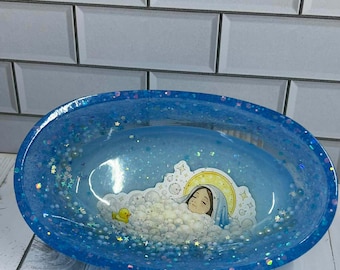 Blessed Mother Resin Tray — Handmade Catholic Keepsake Dish | Marian Home Décor | Ready to Ship