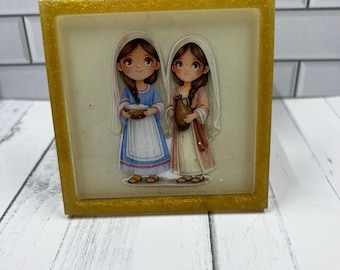 Saints Mary and Martha Keepsake Tray | Catholic Resin Trinket Dish | Patron Saints of Hospitality | Religious Gift