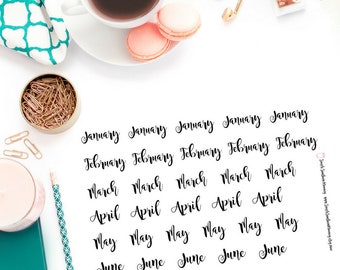 Lettered Month Stickers Text Stickers Script Stickers Neutral Stickers Planner Stickers Scrapbook Stickers