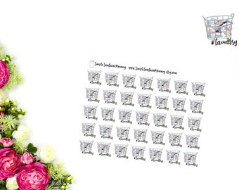 Puede incluir: Una hoja de 36 pegatinas de cestas de la ropa. Cada pegatina presenta una ilustración en blanco y negro de una cesta de la ropa con la palabra "Laundry" escrita debajo. Las pegatinas son perfectas para organizar y etiquetar.