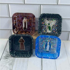 Personalized Saint Resin Ring Dish | Custom Catholic Keepsake | Choose Your Patron, Marian, or Icon.