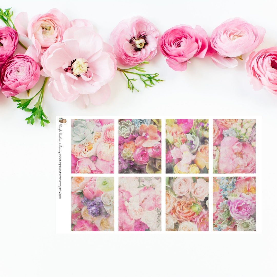Watercolor Floral Photo Full Box Planner Stickers | Pastel Flower ...